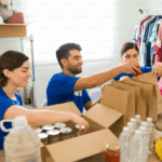 Nonprofit volunteers organizing